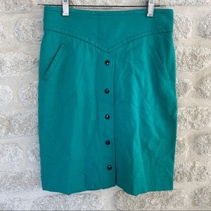 Zac Posen skirt high waist knit snaps retro teal small S  Z Spoke
